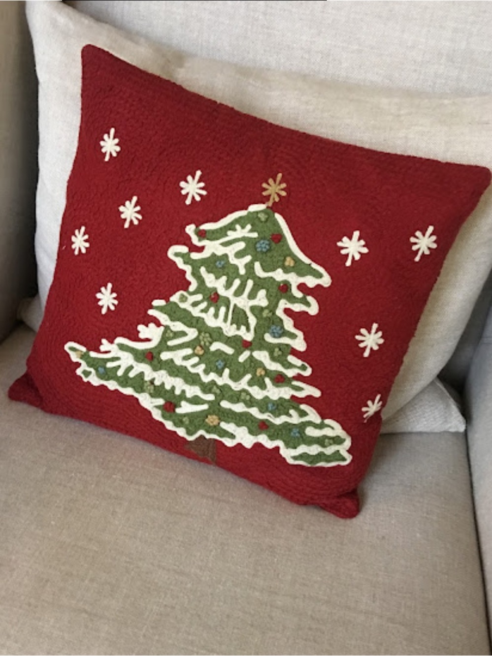 Pottery Barn Christmas Crewel Embroidered Pillow cover Holidays Accent throw